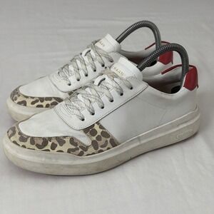 Cole Haan Grand Series White Leopard Print Leather Sneakers Women's Size 7.5 Fit